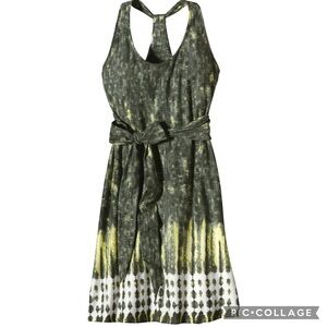 Patagonia Olive Green and Yellow Patterned Tie-Waist Dress